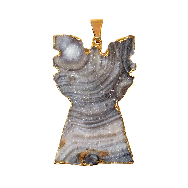Chalcedony Druzy Pendant Angel - Gold
