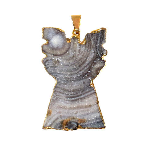 Chalcedony Druzy Pendant Angel - Gold