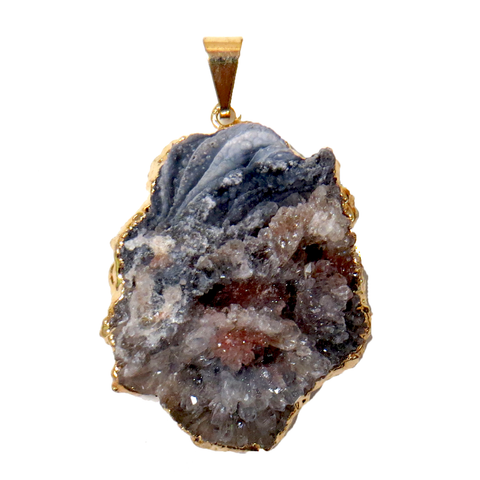 Slice Druzy Free Form Pendant; Gold