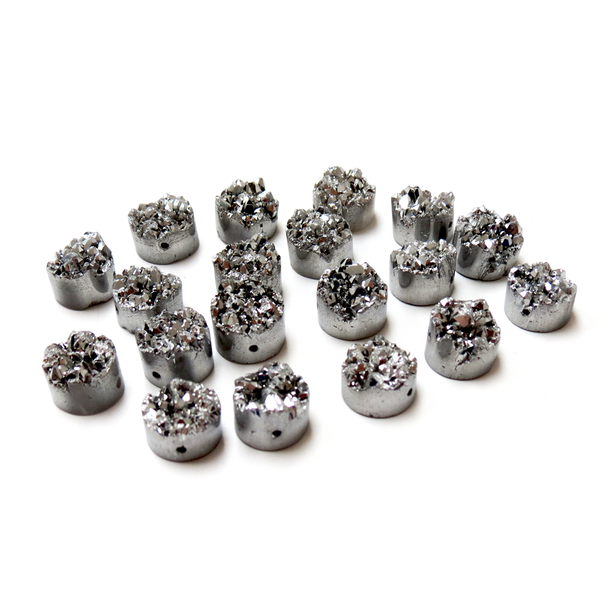 Druzy Quartz, Round- Silver; 1pc