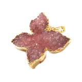 Dusty Rose Druzy Butterfly Pendant - Gold