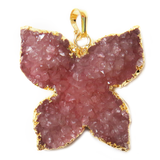 Dusty Rose Druzy Butterfly Pendant - Gold