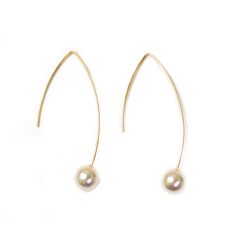 Earring with Pearl, Gold, 2 inches - 1 piece