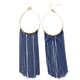 Earring with Chains Navy Blue, Gold, 5 inches - 1 piece