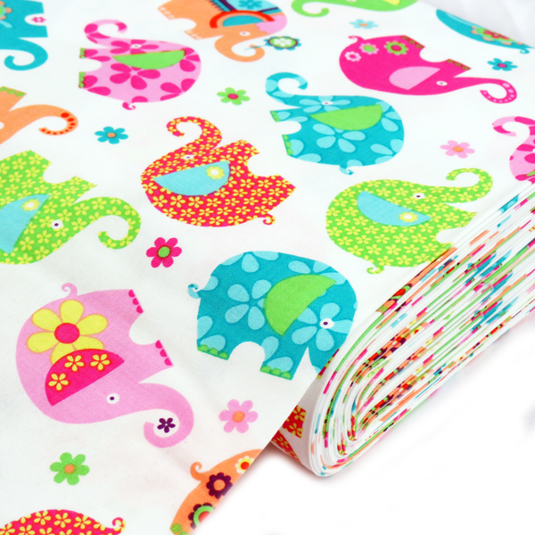 Elephant Cotton Print Fabric, Multi Color, 45" Wide- 1 Yard
