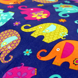 Elephant Cotton Print Fabric, Navy,  45" Wide- 1 Yard