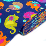 Elephant Cotton Print Fabric, Navy,  45" Wide- 1 Yard