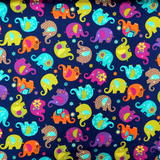 Elephant Cotton Print Fabric, Navy,  45" Wide- 1 Yard