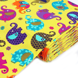 Elephant Cotton Print Fabric, Yellow, 45" Wide- 1 Yard