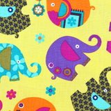 Elephant Cotton Print Fabric, Yellow, 45" Wide- 1 Yard