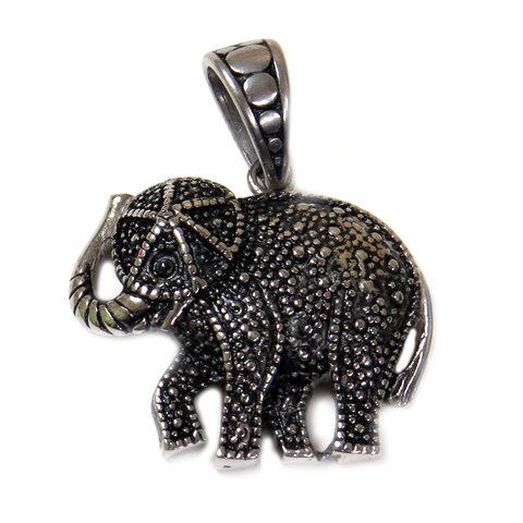 Elephant Pendant, Stainless Steel, Antique Silver, 29x32mm - 1 piece