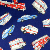 Emergency Vehicles Cotton Print Fabric, Blue, 45" Wide- 1 Yard