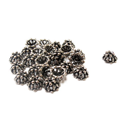 Daisy Bead Caps, Alloy Antique Silver-5x9mm; 25pcs