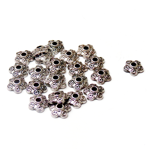 Flower Bead Caps, Antique Silver- 10mm; 25pcs