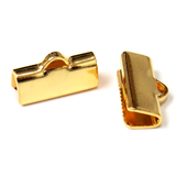 Ribbon Ends,Smooth Rectangle, Gold Plated Brass-13x5mm; 10pcs
