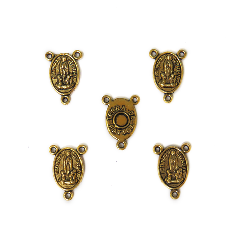 Rosary Connector: Our Lady of Fatima, Antique Gold, 18x10mm; 5pcs