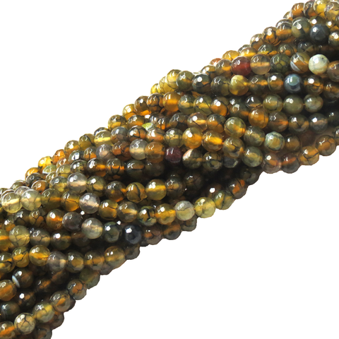 Yellow/Black Faceted Fire Agate; 8mm