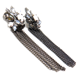 Elegant Earring Black & White with Chians, 3 inches - 1 piece