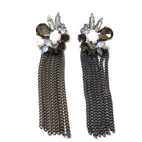 Elegant Earring Black & White with Chians, 3 inches - 1 piece