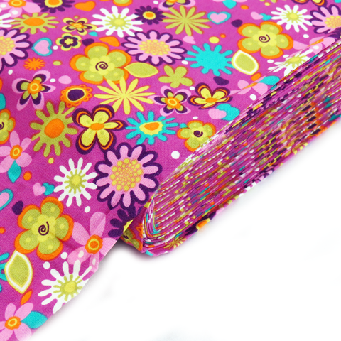 Floral Cotton Print Fabric, Purple, 45" Wide- 1 Yard