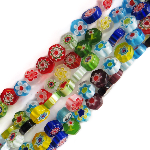 Flower Millefiori, Multicolor, 6mm; 1 strand