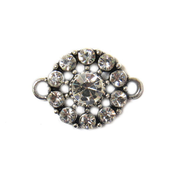 Flower with Rhinestones Connector - Silver