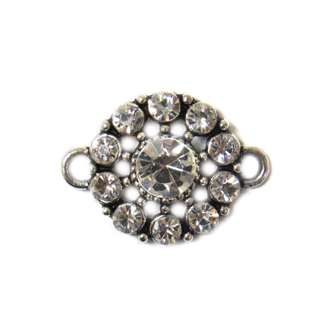 Flower with Rhinestones Connector - Silver