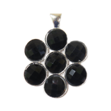 Black Flower Resin Pendant - Silver
