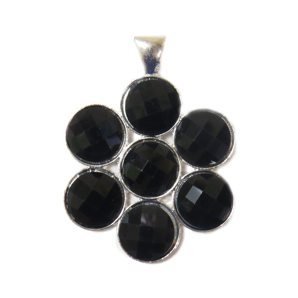 Black Flower Resin Pendant - Silver