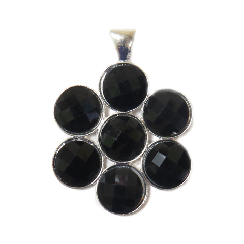 Black Flower Resin Pendant - Silver
