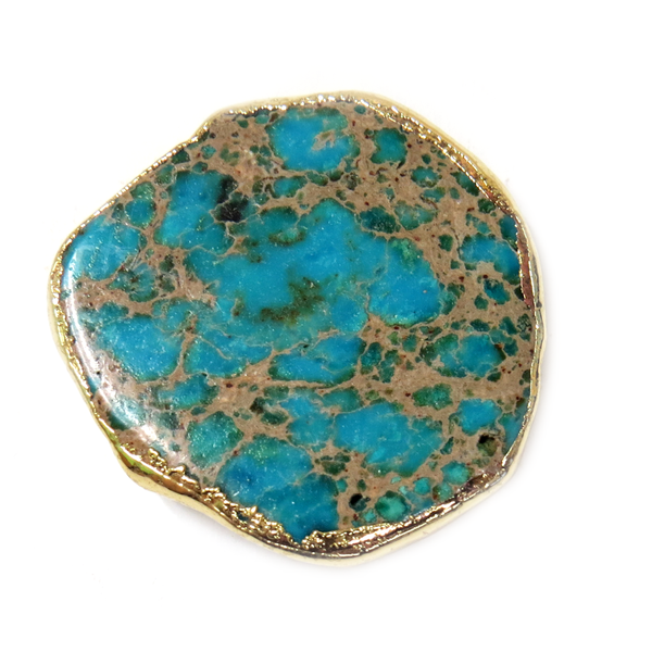 Turquoise Free Form Imperial Jasper Bead, Gold, 33mm - 1 piece