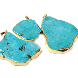 Free Form Turquoise Pendant, Gold, 47x34mm - 1 piece
