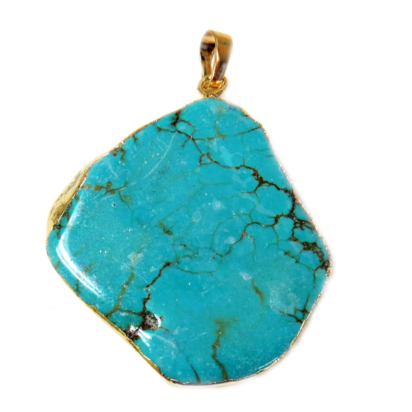 Free Form Turquoise Pendant, Gold, 47x34mm - 1 piece