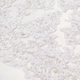 French Beaded Lace with Clear AB sequins, Ivory- 34" wide; 1 yard