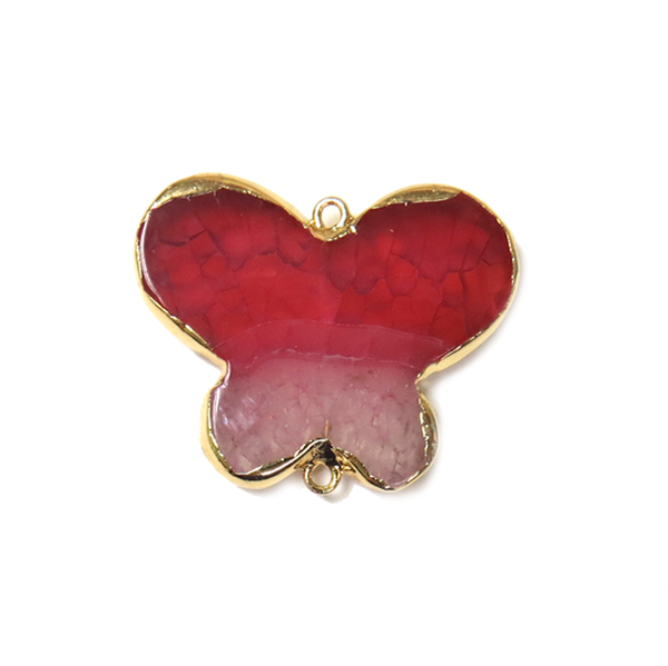 Fuschia Butterfly Agate Connector - Gold