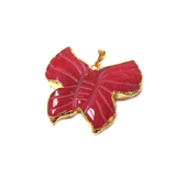 Fuschia Butterfly Agate Pendant, Gold, 45x45mm - 1 piece