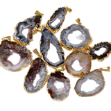 Druzy Geode Slice Pendant; Gold, 28x31mm - 1 piece