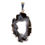 Druzy Geode Slice Pendant; Silver, 20x30mm - 1 piece