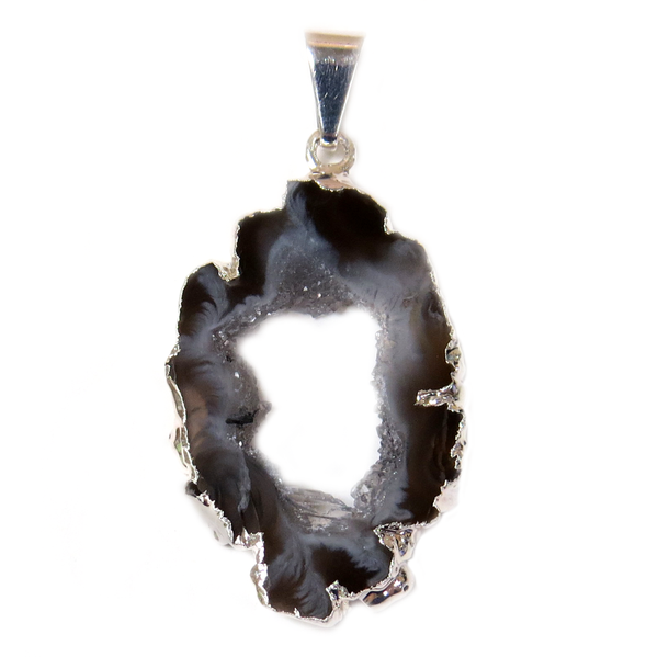 Druzy Geode Slice Pendant; Silver, 20x30mm - 1 piece