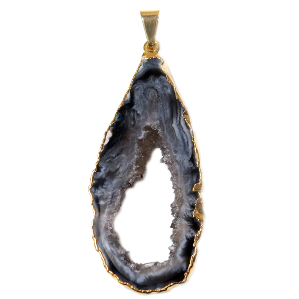 Druzy Geode Slice Pendant; Gold, 28x31mm - 1 piece