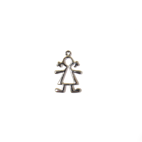Cute Girl Charm, Silver, 26x16mm - 1 piece
