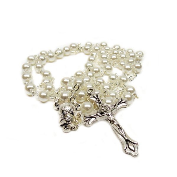 5mm Glass Pearl Italian Rosary, White, 17" Long; 1 piece