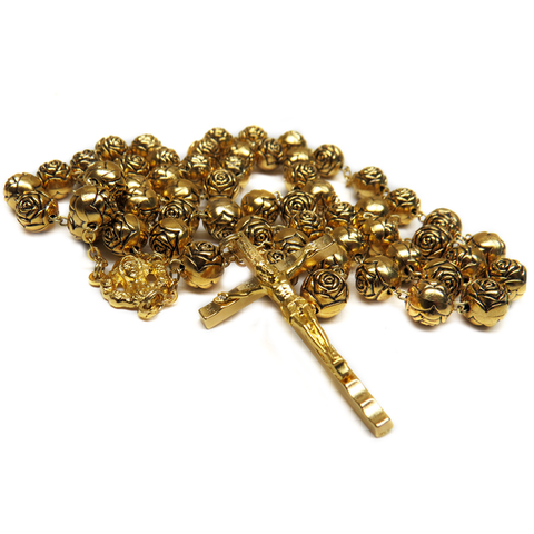 8mm Roses Italian Rosary, Gold, 22" Long; 1 piece