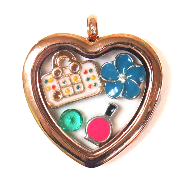 30mm Stainless Steel Heart Locket; Rose Gold