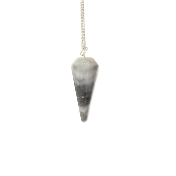 Gray Aventurine Crystal Pendulum -Silver