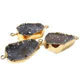 Gray Druzy Connector, Gold, 29x42mm - 1 piece