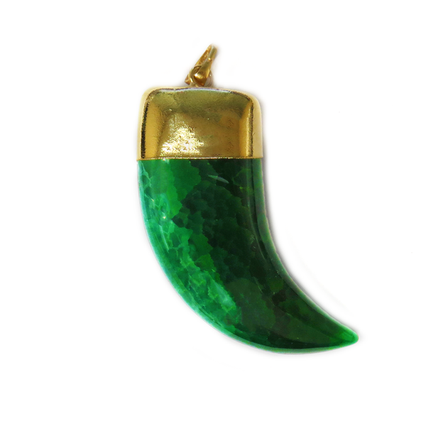 Green Agate Horn Pendant, Gold, 52x21mm; 1 piece