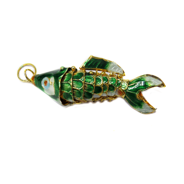 Cloissone Fish, Green, 50x18mm; 1 piece