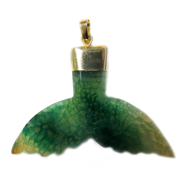 Green Dolphin Tail Agate Pendant, Gold, 61x40mm - 1 piece