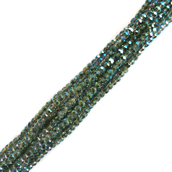 Green AB, Round Faceted Glass Bead, 3mm; 1 strand